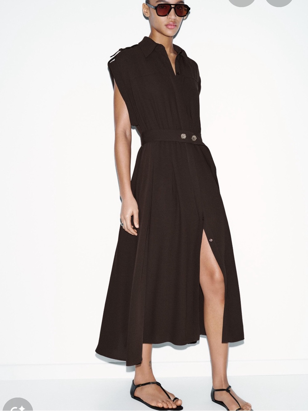 Zara Chocolate Brown Belted Maxi Dress